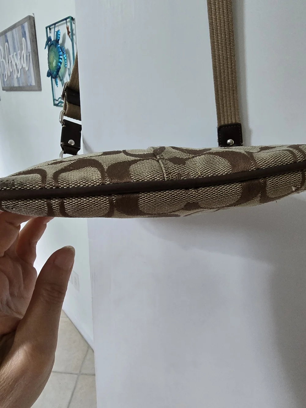 Vintage Coach Brown Signature Canvas Crossbody Bag